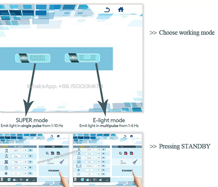 Beauty Machine Operation Interface for DPL4 16 choose working mode and set parameters