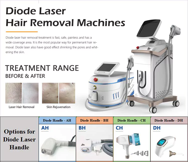 diode laser hair removal machine with different handle options